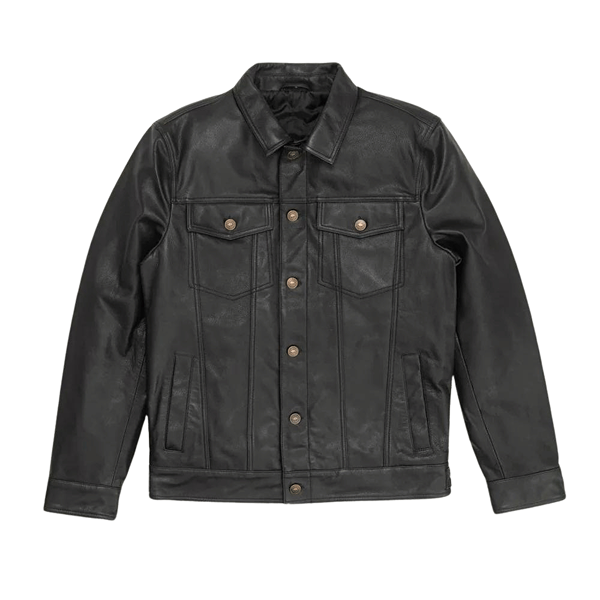 Tom Black Genuine Leather Trucker Jacket