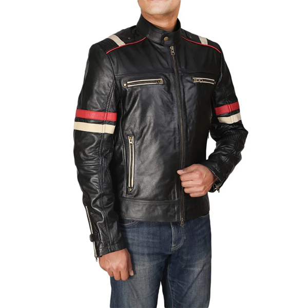 Vintage Cafe Racer Retro Black Leather Biker Jacket