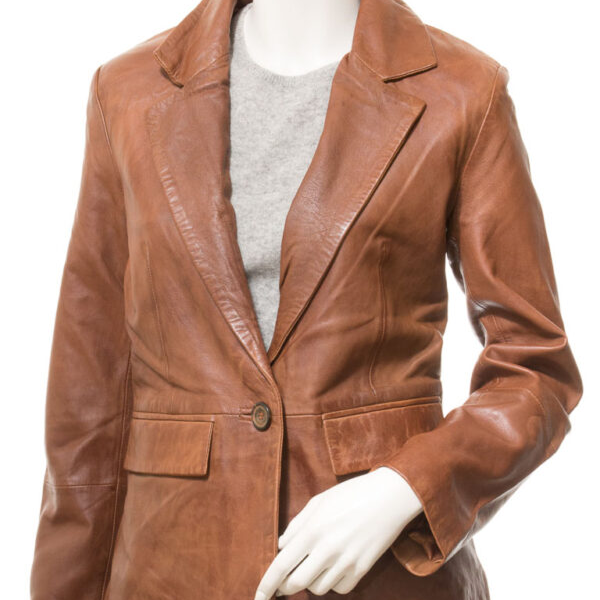 Women’s Brown Leather Blazer Two Button Coat