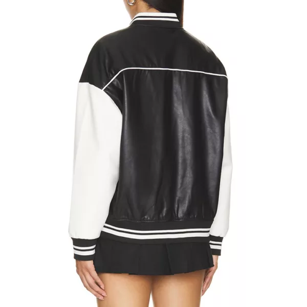 Black and White Varsity Bomber Leather Jacket Women’s