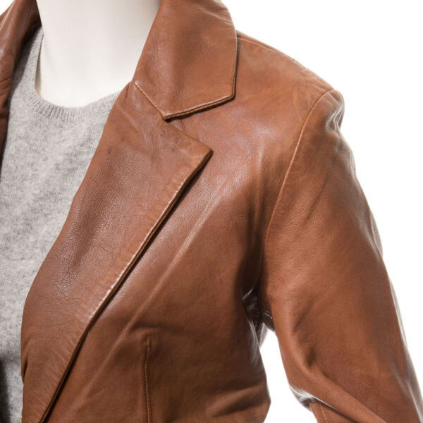 Women’s Brown Leather Blazer Two Button Coat