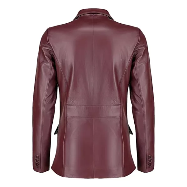 Women’s Maroon Two Button Leather Blazer