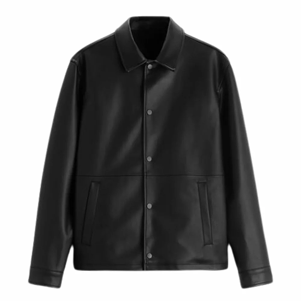 Men’s Black Shirt Collar Leather Jacket