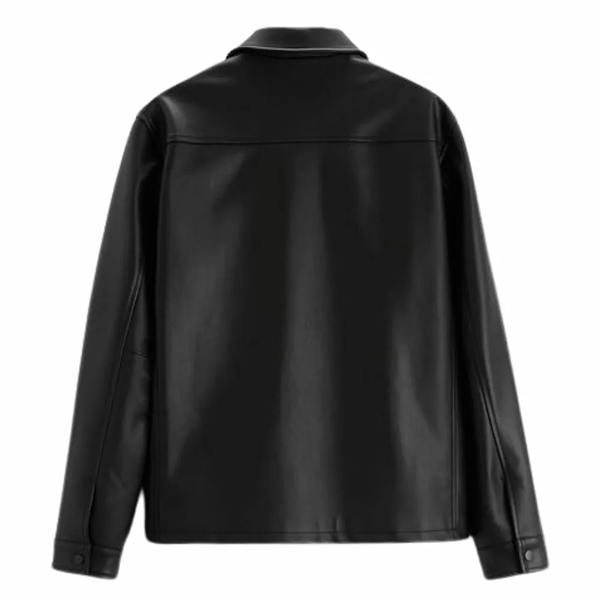 Men’s Black Shirt Collar Leather Jacket