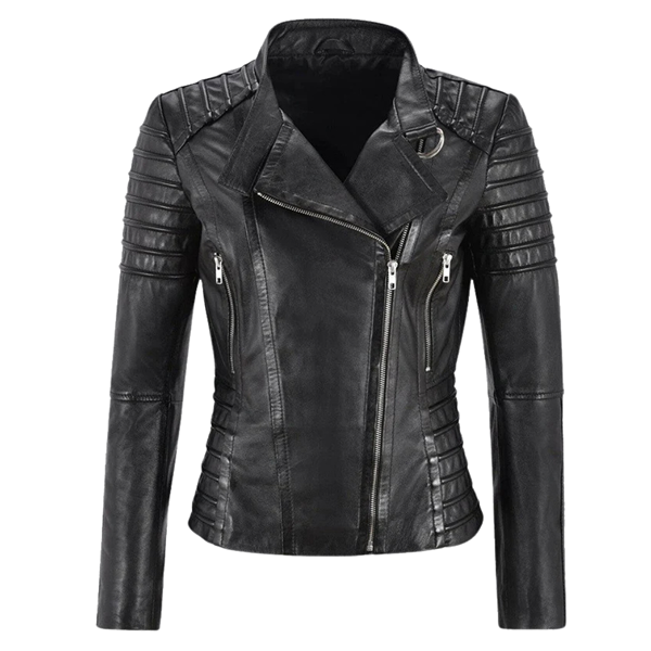 Women’s Black Leather Moto Slim Fit Jacket