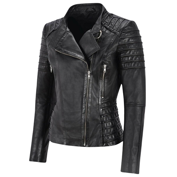 Women’s Black Leather Moto Slim Fit Jacket