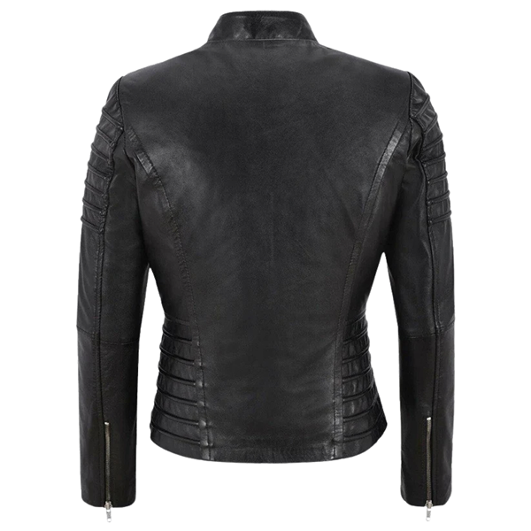 Women’s Black Leather Moto Slim Fit Jacket