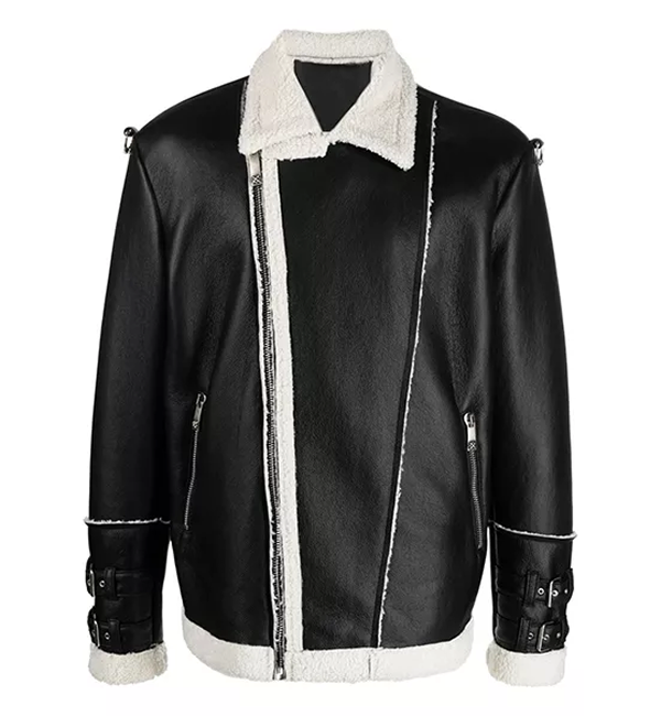 Men Black Shearling Faux Leather Jacket