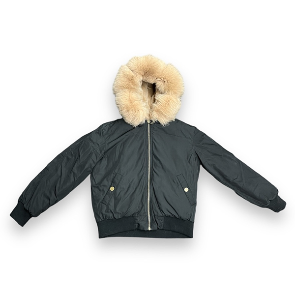 Black Faux Leather Hoodie with Faux Fur Hood Lining