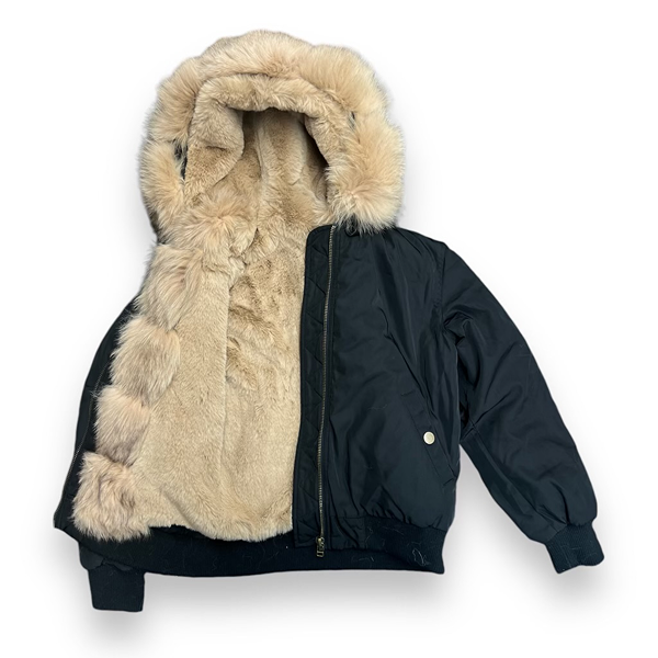 Black Faux Leather Hoodie with Faux Fur Hood Lining