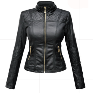 women motorcycle black genuine leather jacket