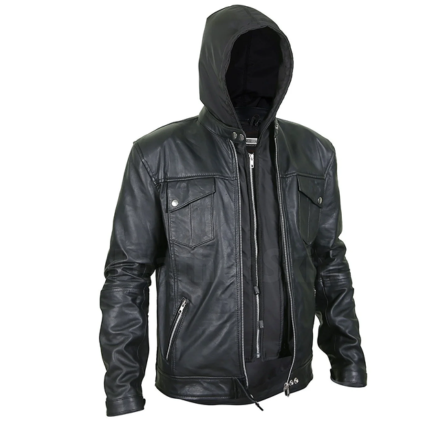 men’s black leat jacket with hoodie men’s black leat jacket with hoodie