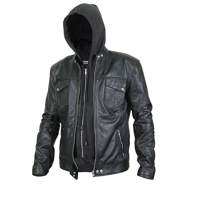 men’s black leat jacket with hoodie men’s black leat jacket with hoodie