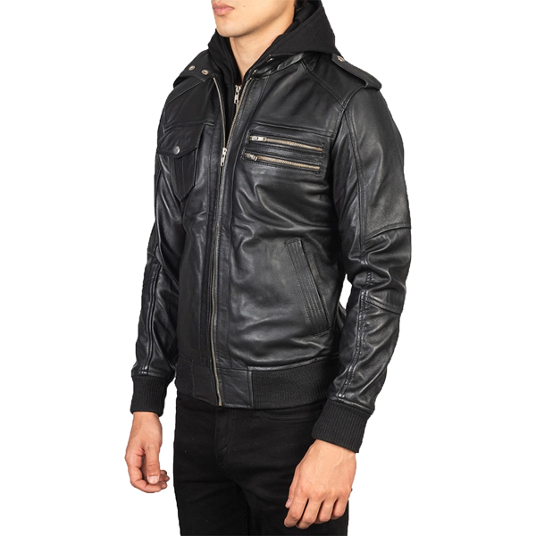 men’s black shirt collar leather jacket men’s black shirt collar leather jacket