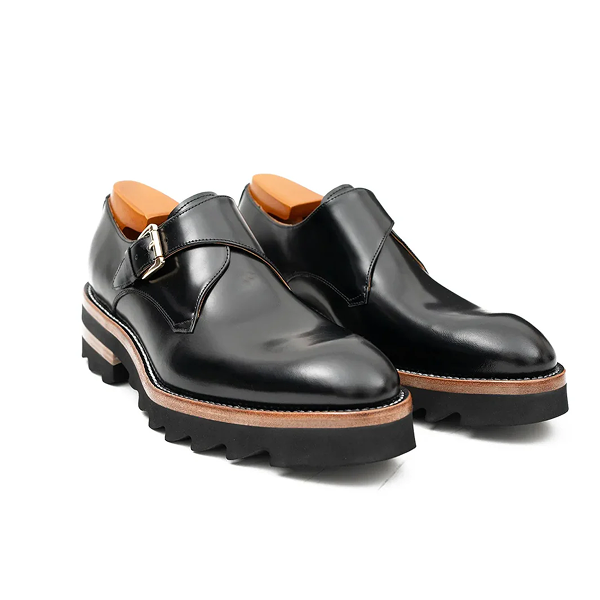 black leather monk strap shoes with chunky soles black leather monk strap shoes with chunky soles