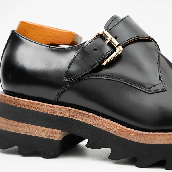 black leather monk strap shoes with chunky soles black leather monk strap shoes with chunky soles